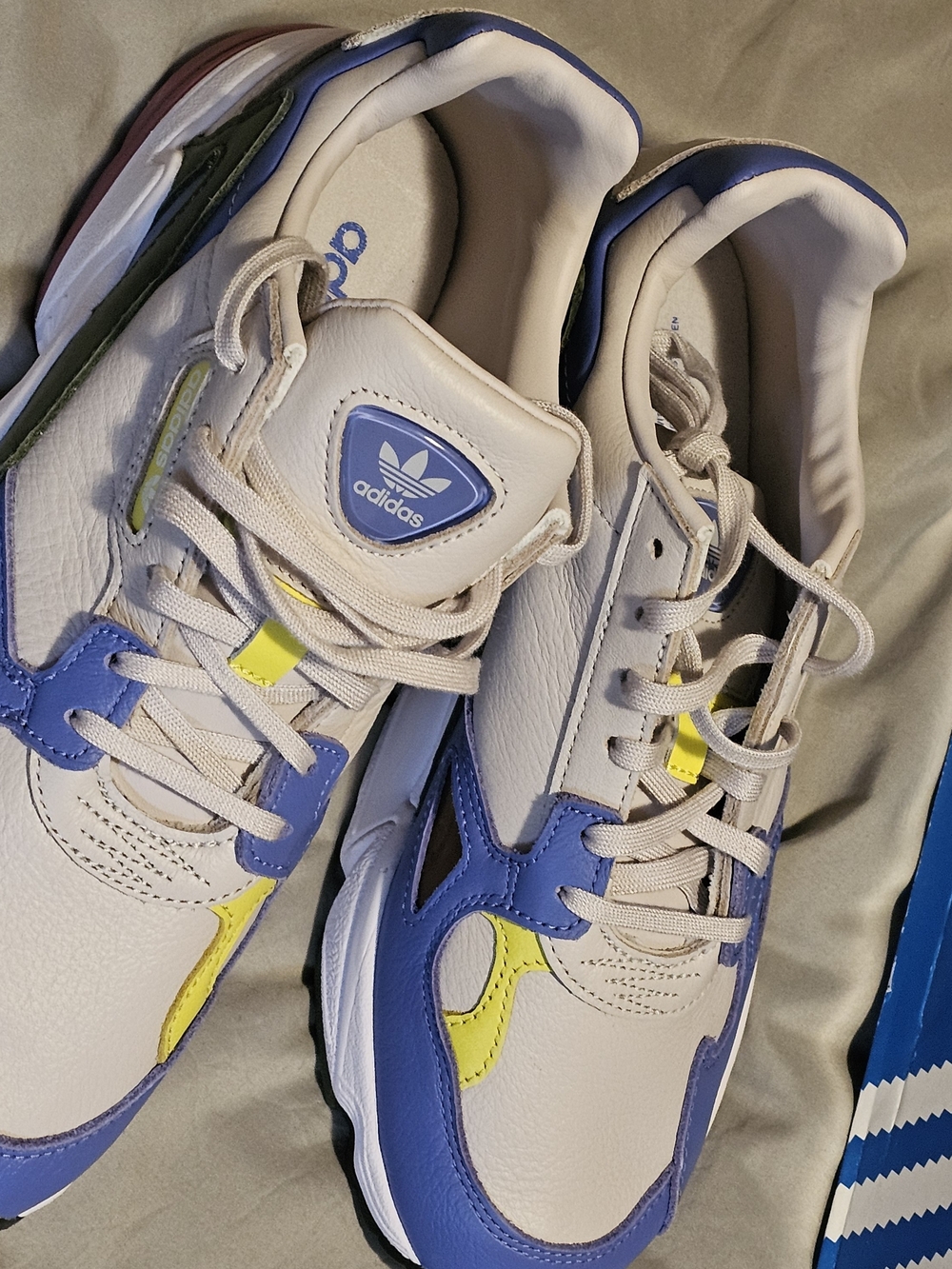 adidas Falcon Color Block Sneakers in White & Blue US 8.5